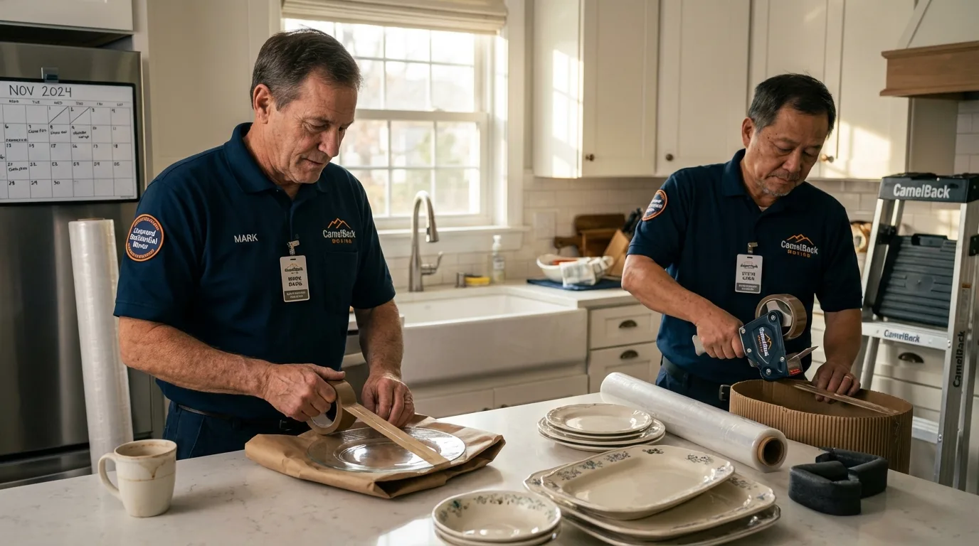 Professional crew packing kitchen dishware in Brentwood, CA